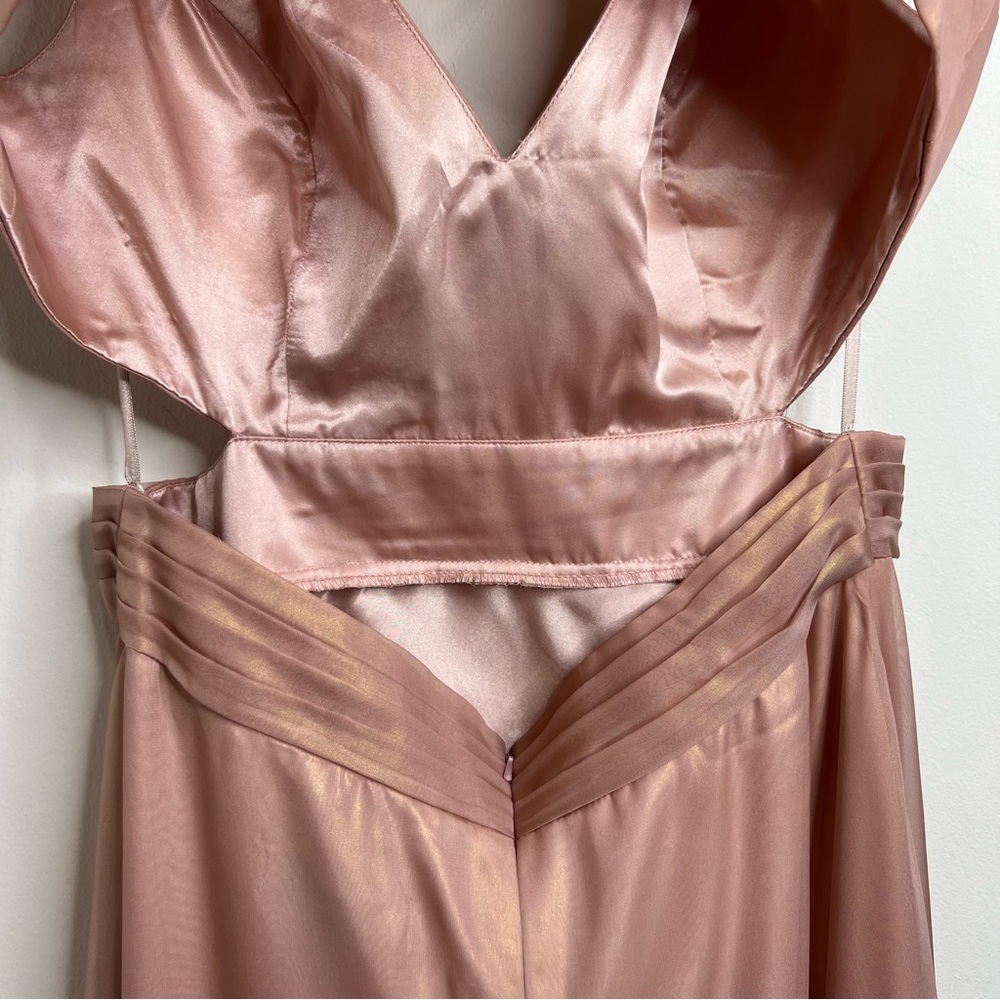 Mac Duggal Cut Out High Low Ruffle Gown NWT Size 12 Formal Dress Rose Gold - Picture 16 of 17